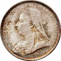 United Kingdom coin 4 Pence - Victoria - Maundy Coinage; 3'rd Portrait (1893 - 1901) obverse obverse of 4 Pence - Victoria - Maundy Coinage; 3'rd Portrait (1893 - 1901) coin with KM# 778 from United Kingdom. Inscription: VICTORIA · DEI · GRA · BRITT · REGINA · FID · DEF IND · IMP ·