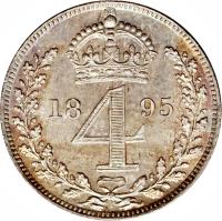 United Kingdom coin 4 Pence - Victoria - Maundy Coinage; 3'rd Portrait (1893 - 1901) reverse reverse of 4 Pence - Victoria - Maundy Coinage; 3'rd Portrait (1893 - 1901) coin with KM# 778 from United Kingdom. Inscription: 18 4 93