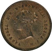 United Kingdom coin 1/4 Farthing - Victoria (1839 - 1868) obverse obverse of 1/4 Farthing - Victoria (1839 - 1868) coin with KM# 737 from United Kingdom. Inscription: VICTORIA D:G: BRITANNIAR: REGINA F:D: