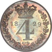 United Kingdom coin 4 Pence - George IV - Maundy Coinage (1822 - 1830) reverse reverse of 4 Pence - George IV - Maundy Coinage (1822 - 1830) coin with KM# 686 from United Kingdom. Inscription: 18 4 29