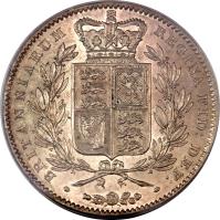 reverse of 1 Crown - Victoria - 1'st Portrait (1839 - 1847) coin with KM# 741 from United Kingdom. Inscription: BRITANNIARUM REGINA FID: DEF: