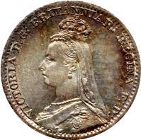 obverse of 1 Penny - Victoria - Maundy Coinage (1888 - 1892) coin with KM# 770 from United Kingdom. Inscription: VICTORIA D:G: BRITANNIAR: REGINA F:D: