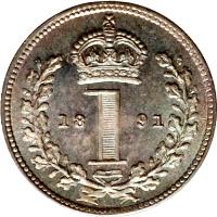 United Kingdom coin 1 Penny - Victoria - Maundy Coinage (1888 - 1892) reverse reverse of 1 Penny - Victoria - Maundy Coinage (1888 - 1892) coin with KM# 770 from United Kingdom. Inscription: 18 1 92