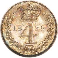 reverse of 4 Pence - William IV - Maundy Coinage (1831 - 1837) coin with KM# 711 from United Kingdom. Inscription: 18 4 34