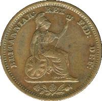 United Kingdom coin 1/2 Farthing - William IV (1837) reverse reverse of 1/2 Farthing - William IV (1837) coin with KM# 724 from United Kingdom. Inscription: BRITANNIAR: REX: FID: DEF: