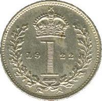 United Kingdom coin 1 Penny - George V - Maundy Coinage; 1'st Portrait (1921 - 1927) reverse reverse of 1 Penny - George V - Maundy Coinage; 1'st Portrait (1921 - 1927) coin with KM# 811a from United Kingdom. Inscription: 1 1922
