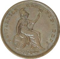 reverse of 1/3 Farthing - Victoria - 1'st Portrait (1844) coin with KM# 743 from United Kingdom. Inscription: BRITANNIAR: REG: FID: DEF: