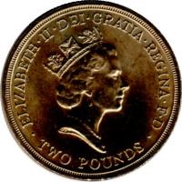 obverse of 2 Pounds - Elizabeth II - Commonwealth Games - 3'rd Portrait (1986) coin with KM# 947 from United Kingdom. Inscription: ELIZABTH · II · DEI · GRATIA · REGINDA · F · D · TWO POUNDS · RDM