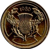 United Kingdom coin 2 Pounds - Elizabeth II - Commonwealth Games - 3'rd Portrait (1986) reverse reverse of 2 Pounds - Elizabeth II - Commonwealth Games - 3'rd Portrait (1986) coin with KM# 947 from United Kingdom. Inscription: 1986 N S