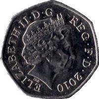 United Kingdom coin 50 Pence - Elizabeth II - Girlguiding - 4'th Portrait (2010) obverse obverse of 50 Pence - Elizabeth II - Girlguiding - 4'th Portrait (2010) coin with KM# 1165 from United Kingdom. Inscription: ELIZABETH · II · D · G REG · F · D · 2010 IRB