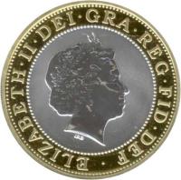 obverse of 2 Pounds - Elizabeth II - Marconi Telegraph - 4'th Portrait (2001) coin with KM# 1014a from United Kingdom. Inscription: ELIZABETH · II · DEI · GRA · REG · FID · DEF · IRB