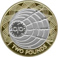 United Kingdom coin 2 Pounds - Elizabeth II - Marconi Telegraph - 4'th Portrait (2001) reverse reverse of 2 Pounds - Elizabeth II - Marconi Telegraph - 4'th Portrait (2001) coin with KM# 1014a from United Kingdom. Inscription: 20/01 r.e. TWO POUNDS