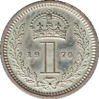 reverse of 1 Penny - Elizabeth II - Maundy Coinage; 1'st Portrait (1954 - 2012) coin with KM# 898 from United Kingdom. Inscription: 19 1 70