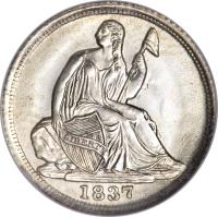 obverse of 1/2 Dime - Seated Liberty Half Dime; Without stars (1837 - 1838) coin with KM# 60 from United States. Inscription: LIBERTY 1837