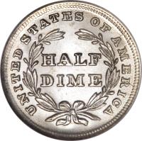 reverse of 1/2 Dime - Seated Liberty Half Dime; Without stars (1837 - 1838) coin with KM# 60 from United States. Inscription: UNITED STATES OF AMERICA HALF DIME