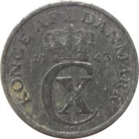 Denmark coin 1 Øre - Christian X (1941 - 1946) obverse obverse of 1 Øre - Christian X (1941 - 1946) coin with KM# 832 from Denmark. Inscription: KONGE AF DANMARK 19 43