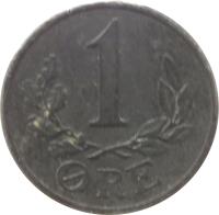 Denmark coin 1 Øre - Christian X (1941 - 1946) reverse reverse of 1 Øre - Christian X (1941 - 1946) coin with KM# 832 from Denmark. Inscription: 1 ØRE