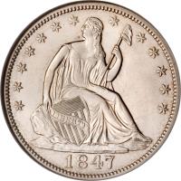 United States coin 1/2 Dollar - Seated Liberty Half Dollar (1839 - 1853) obverse obverse of 1/2 Dollar - Seated Liberty Half Dollar (1839 - 1853) coin with KM# 68 from United States.