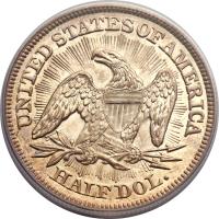 United States coin 1/2 Dollar - Seated Liberty Half Dollar; With date arrows; With rays around eagle (1853) reverse reverse of 1/2 Dollar - Seated Liberty Half Dollar; With date arrows; With rays around eagle (1853) coin with KM# 79 from United States. Inscription: UNITED STATES OF AMERICA HALF DOL.