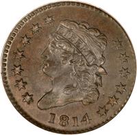 obverse of 1 Cent - Capped Bust - Classic Head Cent (1808 - 1814) coin with KM# 39 from United States. Inscription: LIBERTY 1811