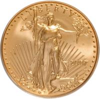 obverse of 25 Dollars - American Gold Eagle Bullion (1986 - 2011) coin with KM# 218 from United States. Inscription: LIBERTY 2007 W ASG
