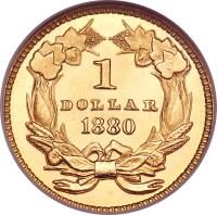 United States coin 1 Dollar - Large Indian Head; Type 3 (1856 - 1889) reverse reverse of 1 Dollar - Large Indian Head; Type 3 (1856 - 1889) coin with KM# 86 from United States. Inscription: 1 DOLLAR 1880