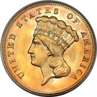 United States coin 3 Dollars - Indian Head (1854 - 1889) obverse obverse of 3 Dollars - Indian Head (1854 - 1889) coin with KM# 84 from United States. Inscription: UNITED STATES OF AMERICA LIBERTY