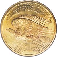 reverse of 20 Dollars - Saint-Gaudens Double Eagle; Arabic numerals (1907 - 1908) coin with KM# 127 from United States. Inscription: UNITED · STATES · OF · AMERICA TWENTY · DOLLARS