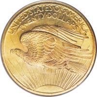 United States coin 20 Dollars - Saint-Gaudens Double Eagle; Arabic numerals (1907 - 1908) reverse reverse of 20 Dollars - Saint-Gaudens Double Eagle; Arabic numerals (1907 - 1908) coin with KM# 127 from United States. Inscription: UNITED · STATES · OF · AMERICA TWENTY · DOLLARS
