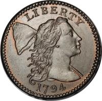 obverse of 1 Cent - Liberty Cap Cent (1793 - 1796) coin with KM# 13 from United States. Inscription: LIBERTY 1793