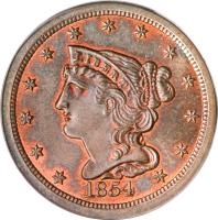United States coin 1/2 Cent - Braided Hair Half Cent (1840 - 1857) obverse obverse of 1/2 Cent - Braided Hair Half Cent (1840 - 1857) coin with KM# 70 from United States. Inscription: LIBERTY 1854