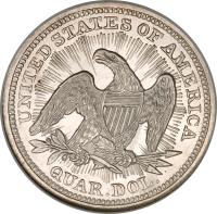 United States coin 1/4 Dollar - Seated Liberty Quarter; Without motto; With rays and date arrows (1853) reverse reverse of 1/4 Dollar - Seated Liberty Quarter; Without motto; With rays and date arrows (1853) coin with KM# 78 from United States. Inscription: UNITED STATES OF AMERICA QUAR.DOL.