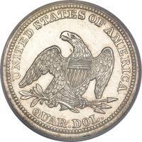 reverse of 1/4 Dollar - Seated Liberty Quarter; Without motto; With date arrows (1854 - 1855) coin with KM# 81 from United States. Inscription: UNITED STATES OF AMERICA QUAR.DOL.