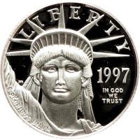 obverse of 10 Dollars - American Platinum Eagle Bullion (1997 - 2009) coin with KM# 283 from United States. Inscription: LIBERTY 1997 IN GOD WE TRUST E PLURIBUS UNUM