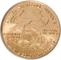 reverse of 10 Dollars - American Gold Eagle Bullion (1986 - 2011) coin with KM# 217 from United States. Inscription: UNITED STATES OF AMERICA IN GOD WE TRUST E PLURIBUS UNUM MB	JW · OZ. FINE GOLD~10 DOLLARS