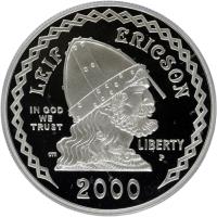 United States coin 1 Dollar - Leif Ericson (2000) obverse obverse of 1 Dollar - Leif Ericson (2000) coin with KM# 313 from United States. Inscription: LEIF ERICSON IN GOD WE TRUST LIBERTY JM P 2000