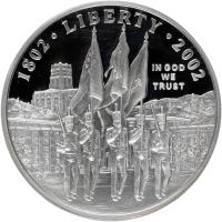 United States coin 1 Dollar - West Point Bicentennial (2002) obverse obverse of 1 Dollar - West Point Bicentennial (2002) coin with KM# 338 from United States. Inscription: 1802 · LIBERTY · 2002 IN GOD WE TRUST