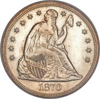 United States coin 1 Dollar - Seated Liberty (1866 - 1873) obverse obverse of 1 Dollar - Seated Liberty (1866 - 1873) coin with KM# 100 from United States. Inscription: 1870
