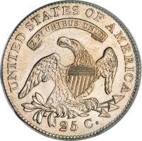 reverse of 1/4 Dollar - Liberty Cap Quarter; With motto (1815 - 1828) coin with KM# 44 from United States. Inscription: UNITED STATES OF AMERICA E PLURIBUS UNUM 25 C.