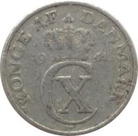 obverse of 2 Øre - Christian X (1941) coin with KM# 833 from Denmark. Inscription: KONGE AF DANMARK 19 41