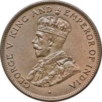 obverse of 1 Cent - George V (1914 - 1936) coin with KM# 19 from Belize. Inscription: GEORGE V KING AND EMPEROR OF INDIA ·