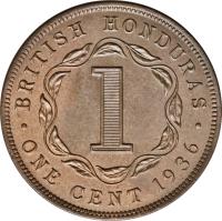 Belize coin 1 Cent - George V (1914 - 1936) reverse reverse of 1 Cent - George V (1914 - 1936) coin with KM# 19 from Belize. Inscription: BRITISH HONDURAS 1 · ONE CENT 1919 ·