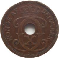 obverse of 2 Øre - Christian X (1926 - 1940) coin with KM# 827 from Denmark. Inscription: KONGE AF DANMARK