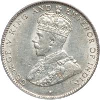 obverse of 25 Cents - George V (1911 - 1919) coin with KM# 17 from Belize. Inscription: · GEORGE V KING AND EMPEROR OF INDIA