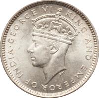 obverse of 10 Cents - George VI (1939 - 1946) coin with KM# 23 from Belize. Inscription: GEORGE VI KING AND EMPEROR OF INDIA