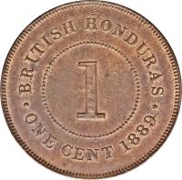 Belize coin 1 Cent - Victoria (1885 - 1894) reverse reverse of 1 Cent - Victoria (1885 - 1894) coin with KM# 6 from Belize. Inscription: BRITISH HONDURAS ONE CENT
