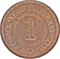 reverse of 1 Cent - Victoria (1885 - 1894) coin with KM# 6 from Belize. Inscription: BRITISH HONDURAS ONE CENT