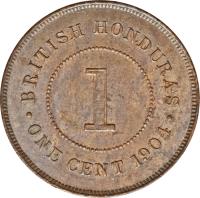 reverse of 1 Cent - Edward VII (1904 - 1909) coin with KM# 11 from Belize. Inscription: BRITISH HONDURAS 1 · ONE CENT 1904 ·