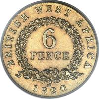 reverse of 6 Pence - George V (1920 - 1936) coin with KM# 11b from British West Africa. Inscription: BRITISH WEST AFRIKA 6 PENCE 1920