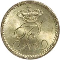 obverse of 2 Rigsbankskilling - Frederik VI (1836) coin with KM# 710 from Denmark. Inscription: FR VI